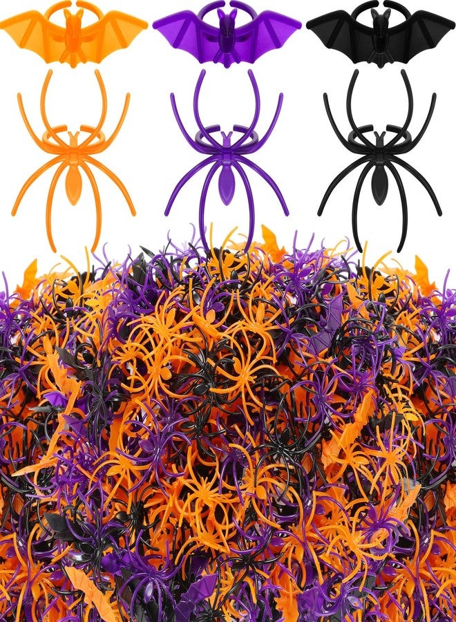 Zubebe 200 Pieces Halloween Spider Rings Bat Ring Plastic Spider Bat Rings Fake Toy Rings Bulk Halloween Rings Plastic Cupcake Topper for Halloween Decoration Party Favors Gifts(Vivid Color) - Image 1